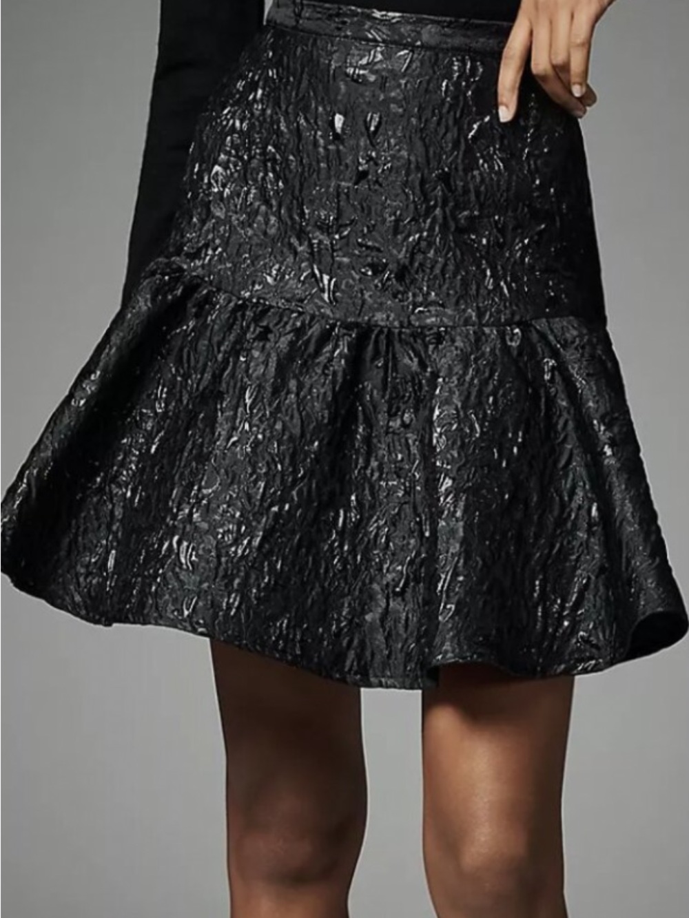Anthropologie Avec Les Filles Black Jacquard Ruffle Mini Skirt NWT S Coquette